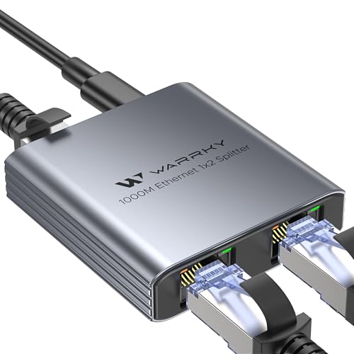 Ethernet Splitter 1 To 2, 1000Mbps High Speed Lan Splitter, [0.55Inch Ultra Slim, Integrally Molded Aluminum Case] Gigabit Ethernet Switch 2 Port With Usb-C Power Cable, For Cat5/5E/6/7/8 Cable