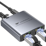 Ethernet Splitter 1 To 2, 1000Mbps High Speed Lan Splitter, [0.55Inch Ultra Slim, Integrally Molded Aluminum Case] Gigabit Ethernet Switch 2 Port With Usb-C Power Cable, For Cat5/5E/6/7/8 Cable