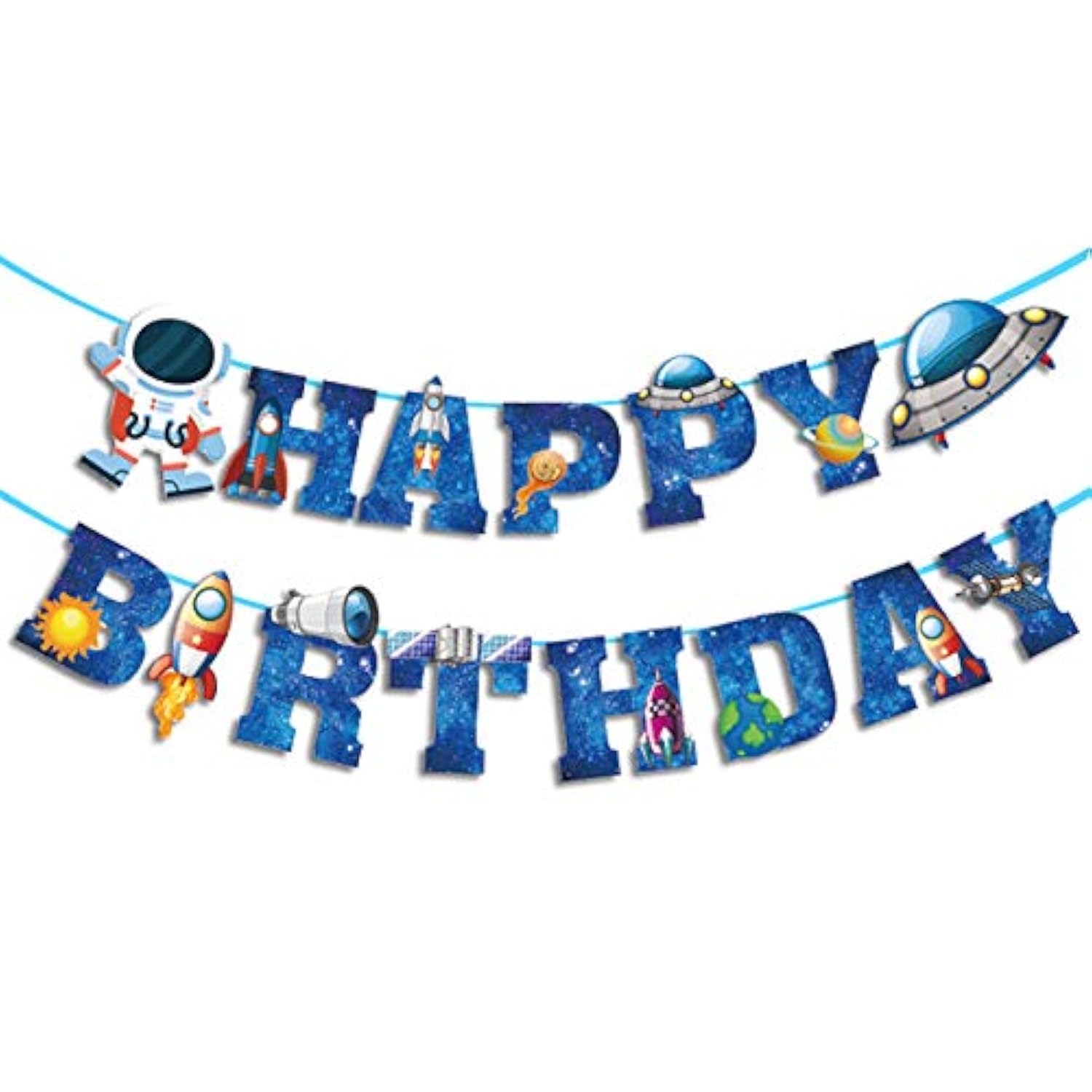 Space Ship Astronaut Happy Birthday Banner Boys Birthday Party Banner Decoration Blue