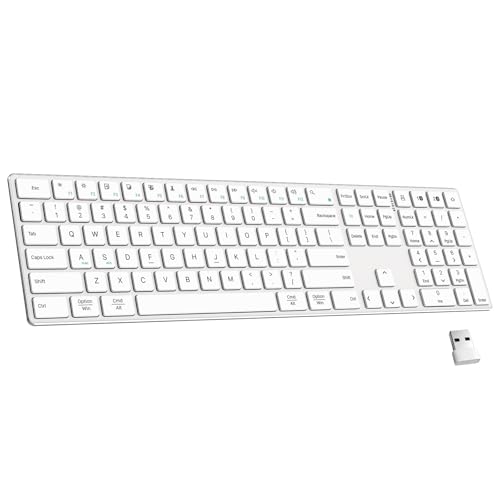 2.4G Wireless Bluetooth Keyboard Rechargeable, Stainless Steel Ultra Slim Full Size Keyboard With Numeric Keypad Low Profile Silent Cordless Keyboards For Computer/Mac/Windows