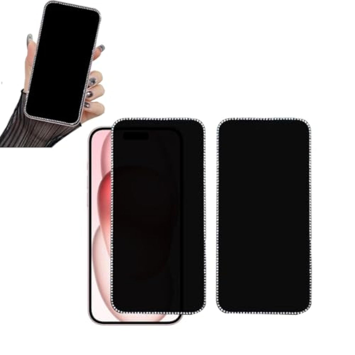 2Pcs Glitter Privacy Screen Protector Suit For Iphone 17 Promax/Iphone 16Promax, Anti-Spy Diamond Bling Shiny Sparkling Tempered Glass Suit For Iphone 17 Promax/Iphone 16 Promax 6.9Inch