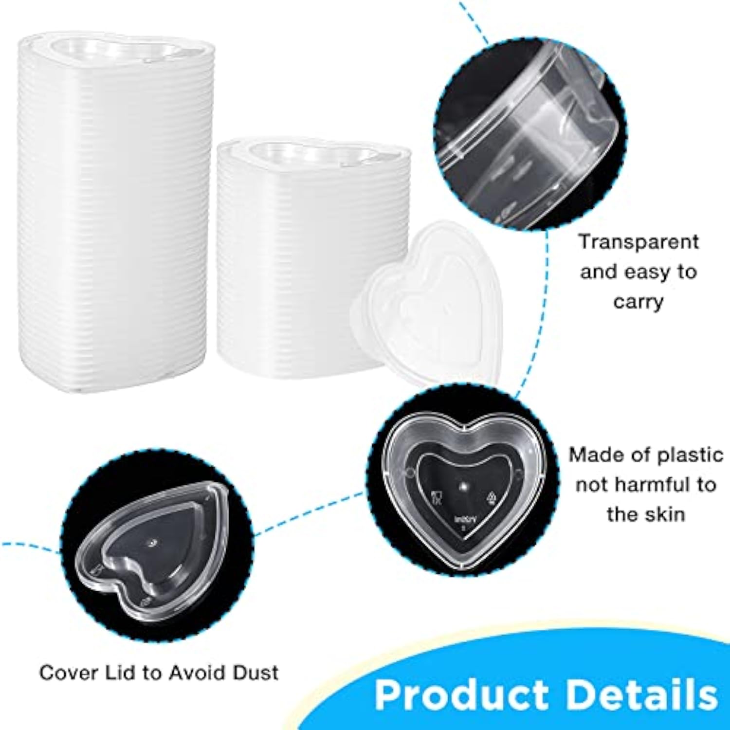 48 Pcs Valentine‘S Day Heart Shaped Storage Containers 4 Oz Heart Plastic Containers With Lids Transparent Small Clear Box Portion Cups For Diy Craft Making Liquid Foam Ball Soft Clay