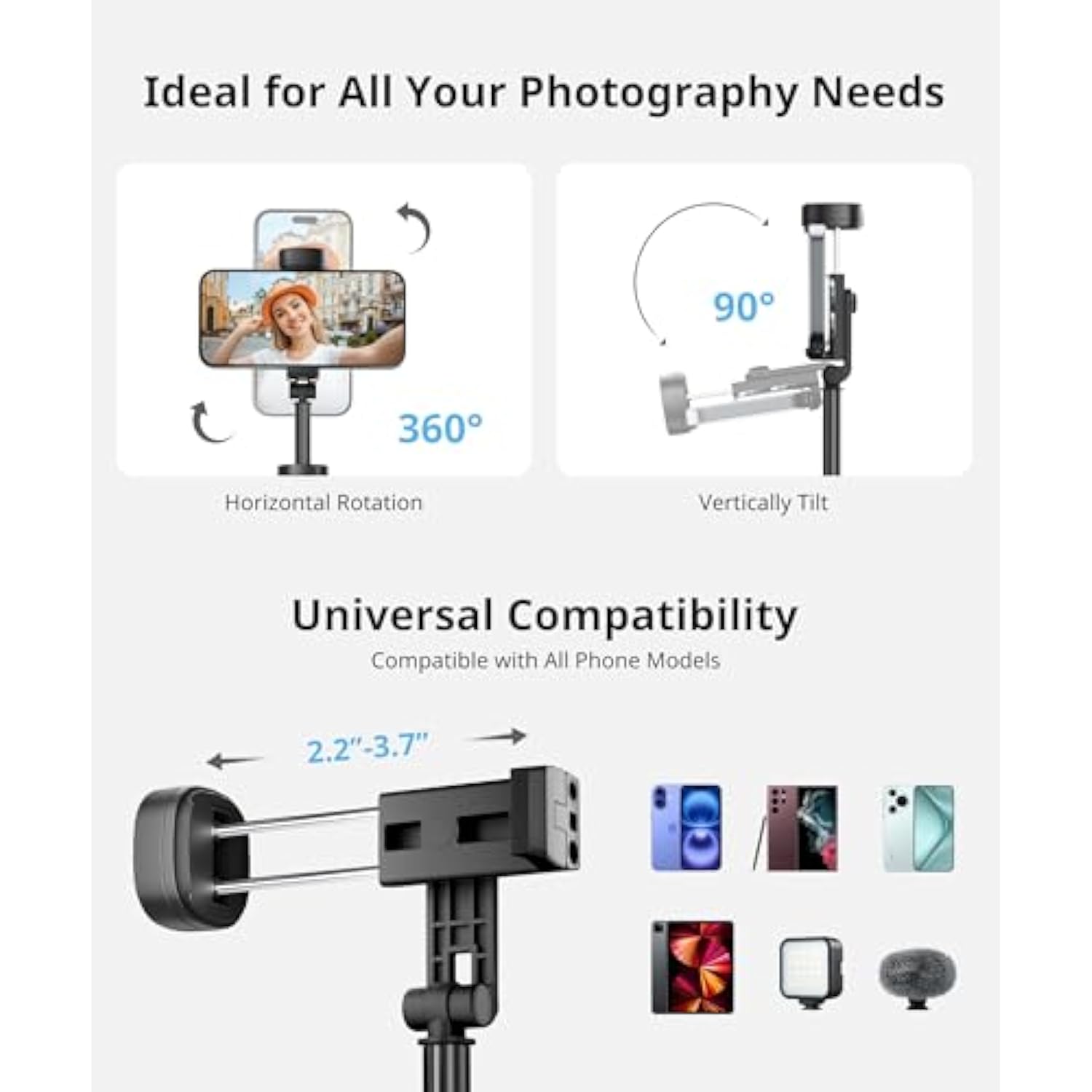60'' Selfie Stick Tripod,Tripod For Iphone Wireless Remote For Selfies,Group Photograph,Video Recording. Phone Stand Compatible With Iphone Android Phone,Camera