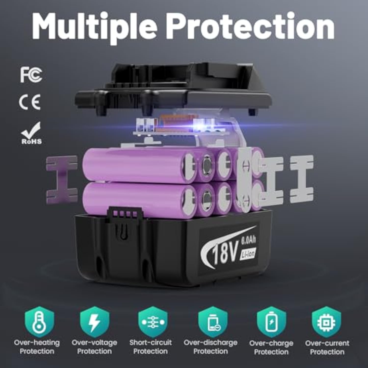 18V 6.0Ah Replace Battery For Makita 18V Battery, 2 Packs 18V 6000Mah Lithium Battery With Led Indicator Compatible With Makita 18Volt Bl1850 Bl1840 Cordless Power Tools And Charger