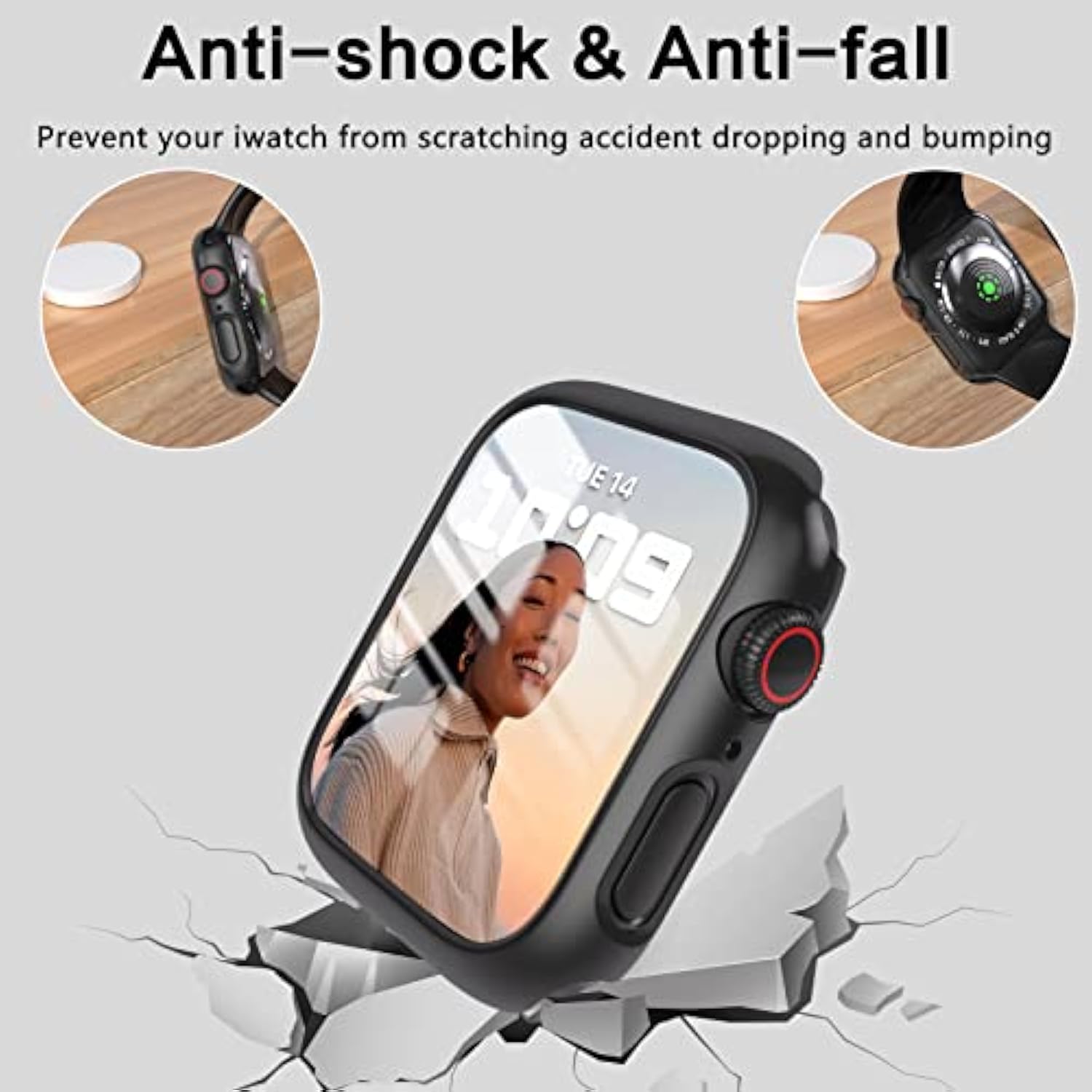 [ 2 Pack ] Case Compatible For Apple Watch Series 8 Series 7 45Mm With Screen Protector, Hard Pc Full Cover Tempered Glass Protector For Apple Watch Series 8 Series 7 Accessories, Black