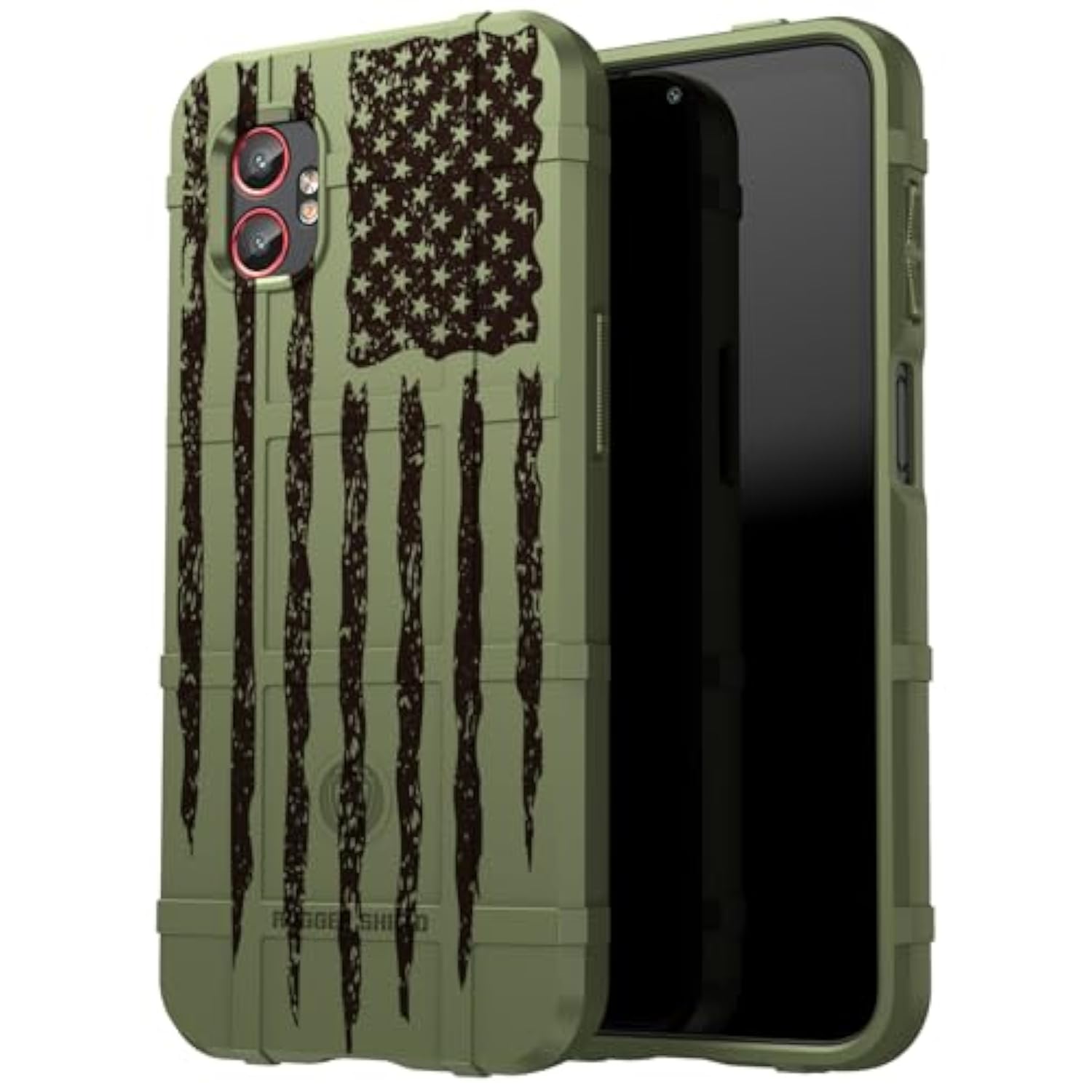 Nakedcellphone Case for Galaxy XCover 7 Pro, Rugged Shield Protective Cover for Samsung XCover7 Pro Phone (2025, SM-G766) - Army Green Rugged USA Flag