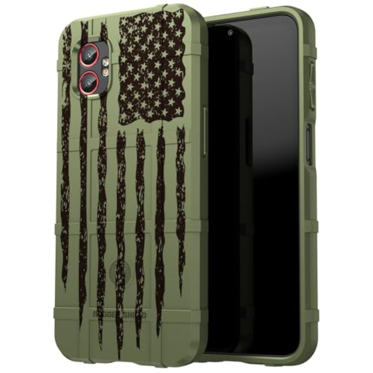 Nakedcellphone Case for Galaxy XCover 7 Pro, Rugged Shield Protective Cover for Samsung XCover7 Pro Phone (2025, SM-G766) - Army Green Rugged USA Flag