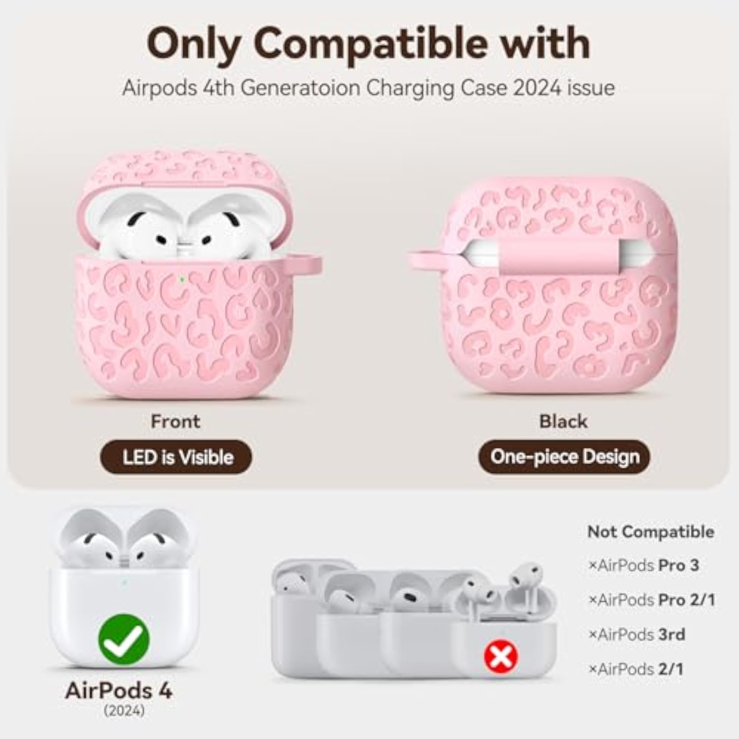 Leopard Engraved AirPods 4 Case Cover 2024 in Pink