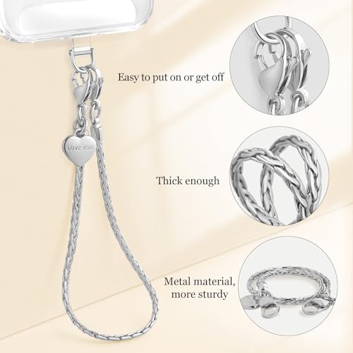 Premium Phone Charm Detachable Phone Chain Wristlet Metal Cute Phone Wrist Strap Lightweight Cellphone Lanyard Anti-Theft Strap for Women