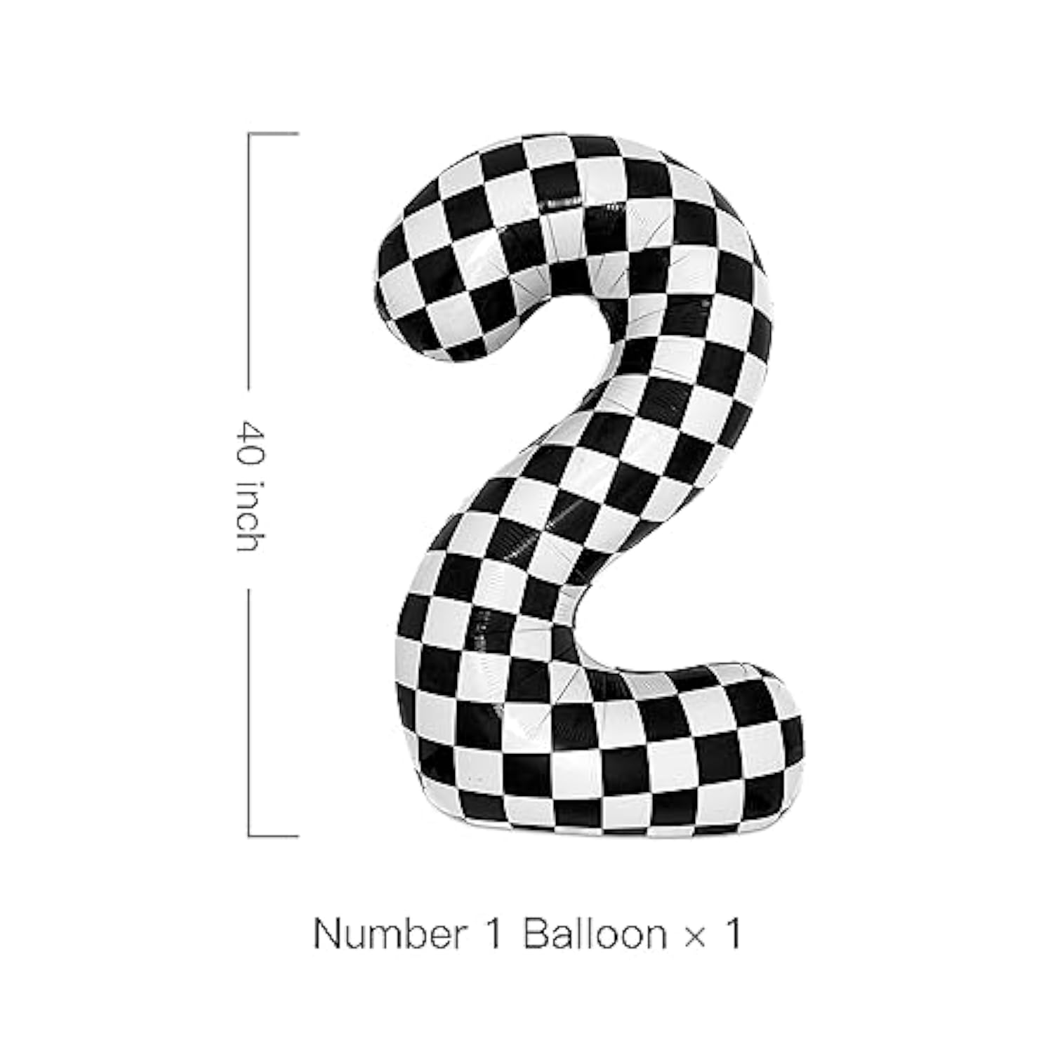 40-Inch Checkered Number 2 Balloon Black White Race Car Birthday Party Decor