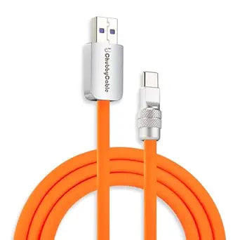 120W USB A to USB C Fast Charging Silicone Cable 3.3FT Orange