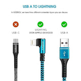 3-Pack Lightning Cable, [6Ft+3Ft+1Ft] Usb A To Lightning Cable Fast Charging & Data Transfer, Durable Blue Braided Apple Certified Iphone Charger Cable, Right Angle Lightning Cable For Iphone