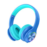 Bluetooth Kids Headphones Fit For Aged 3-21, Colorful Led Lights Comfort Wireless Headphones With Microphone 94Db Volume Limited For School//Pc/Tv/Cellphones, Wired & Tf Card Mode,Blue