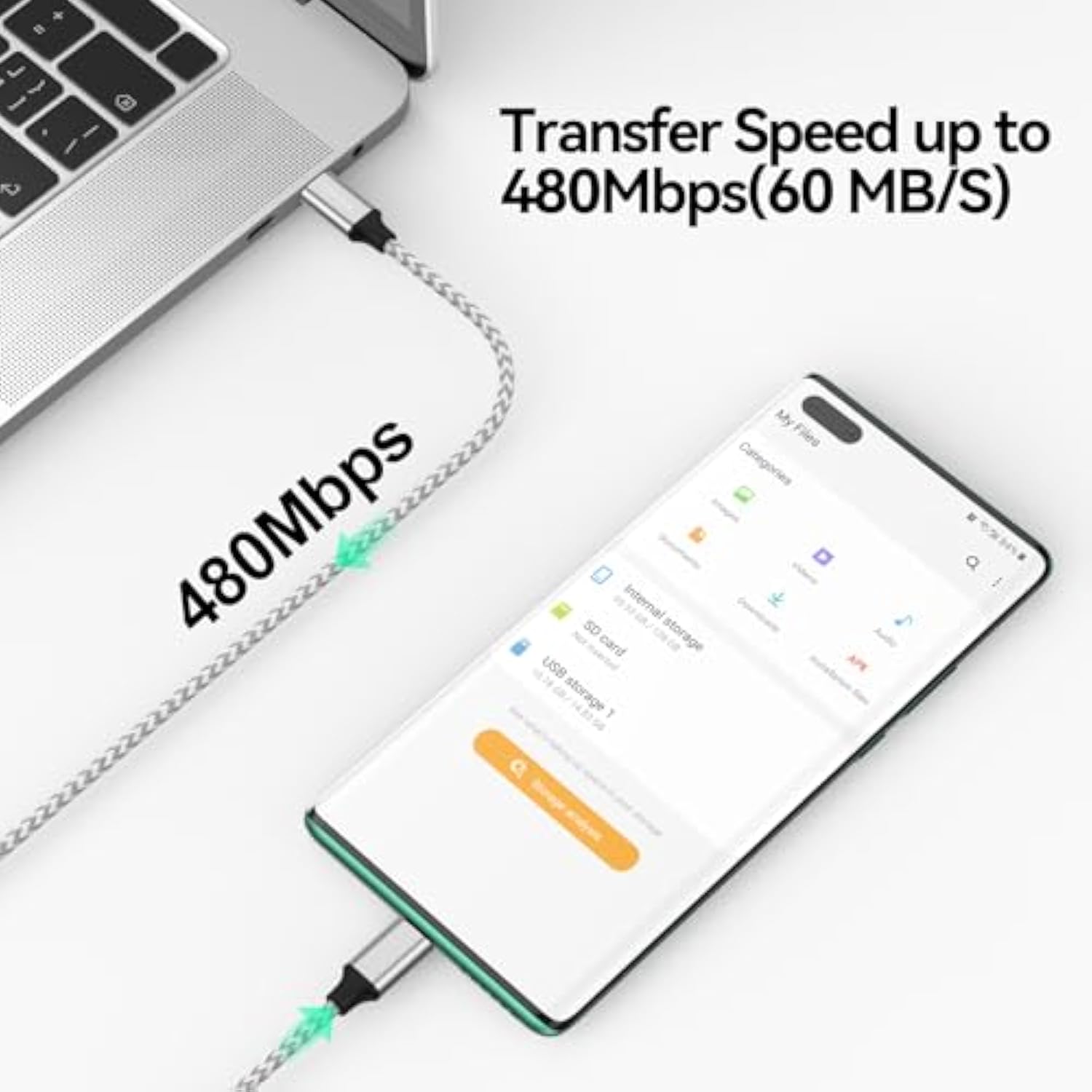 Usb C To Micro Usb Cable 1Ft, Micro Usb To Usb Type C Adapter Cable Braided Ma