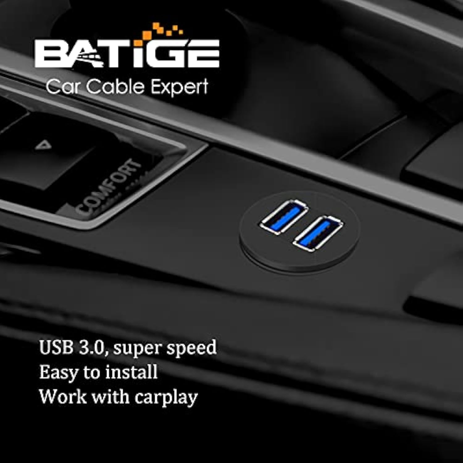 2 Ports Dual Usb 3.0 Male To Usb 3.0 Female Aux Flush Mount Car Mount Extension Cable For Car Truck Boat Motorcycle Dashboard Panel 1Ft