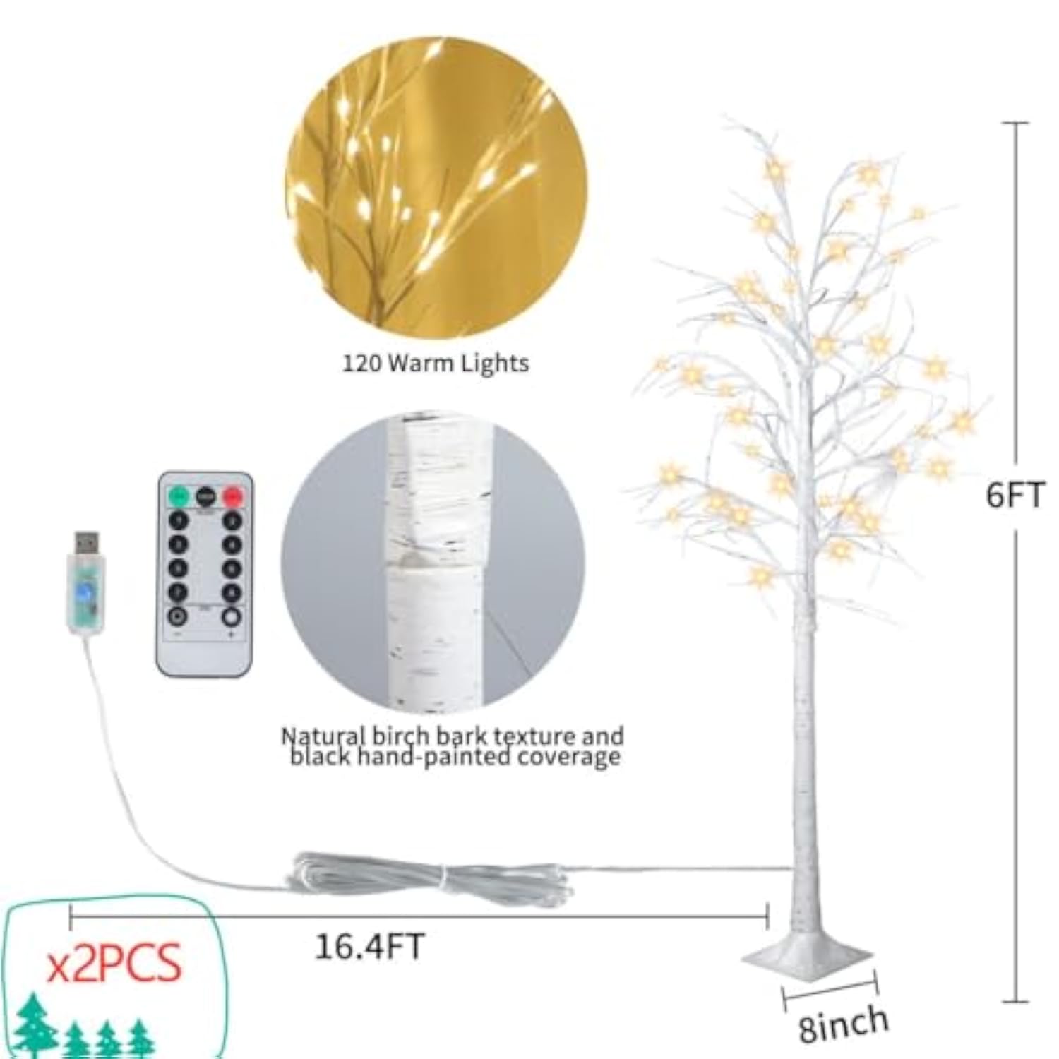 Lighted Tree,2 Pack 6 Ft 240 Led Warm White Birch Tree Light Detachable Tree Light Fairy Light Spirit Tree Fall Decor For Home Twinkling Tree Party Bedroom Wedding Thanksgiving Christmas Decorations