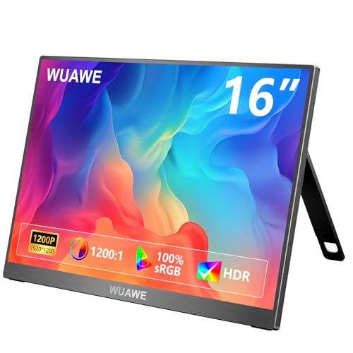Portable Monitor 16" 1920X1200P 16:10 Ips Travel Monitor For Laptop With Built-In Stand, 100% Srgb Control Usb-C Hdmi,Hdr Freesync Display, Plug&Play For Phone Ps5 Switch(Black)