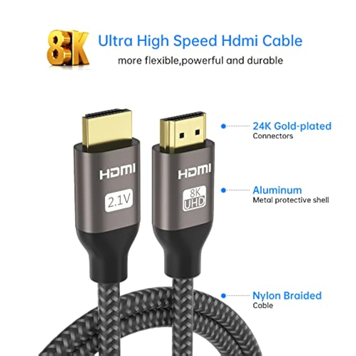 8K Hdmi Cable - 6Ft/2Pack, 8K@60Hz 4K@120Hz Hdmi 2.1 Braided Cord, Supports 48