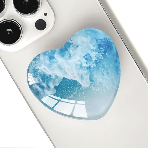 Expandiing Moblile Phone Grip Heart Glass Holder for Smartphones, Cell Phone Collapsible Stand? Wave Ocean