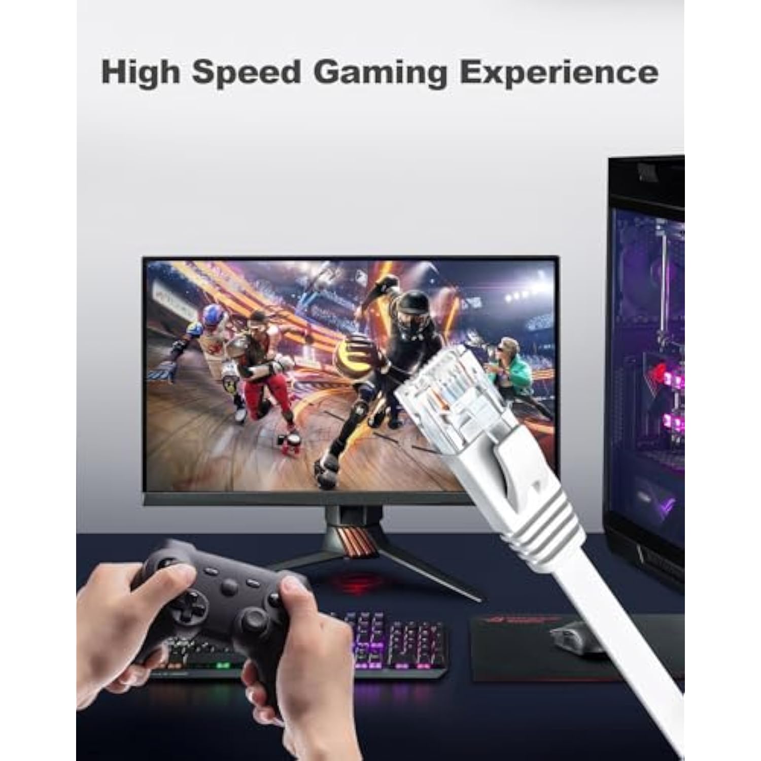 Cat 6 Ethernet Cable 15Ft 6-Pack White, High Speed Solid Flat Cat6 Gigabit Int