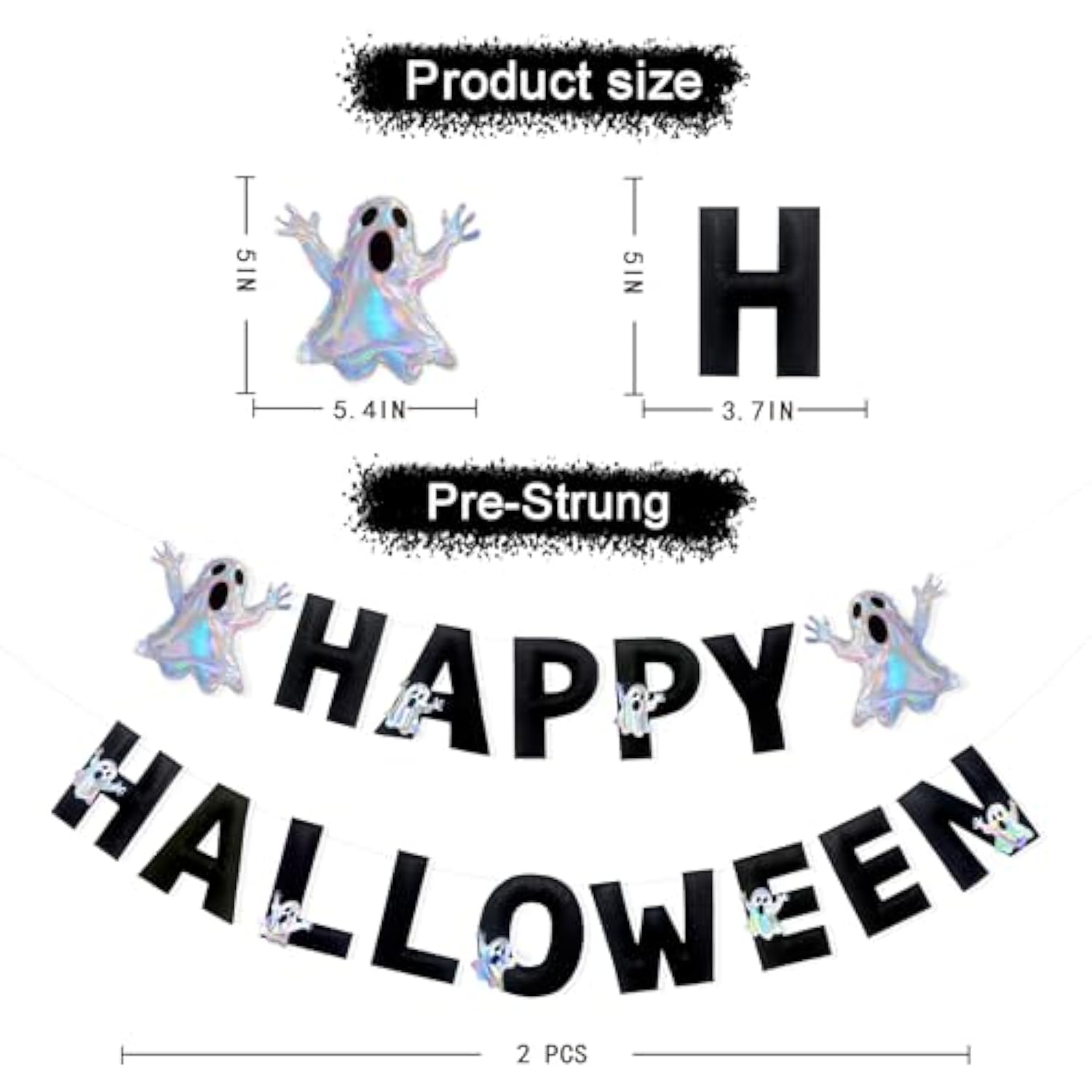 Pre-Strung Handmade Felt Halloween Sign with Iridescent Ghost Banner Decor