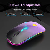 Led Wireless Mouse, Bluetooth Mouse &2.4Ghz Instant Connection,Rechargeable Ultra Silent Slim,3 Dpi 2 Connection Modes With Usb-C To Usb Adapter For Laptop/Macbook/Pc/Tablet/Ipad (Black-Purple)