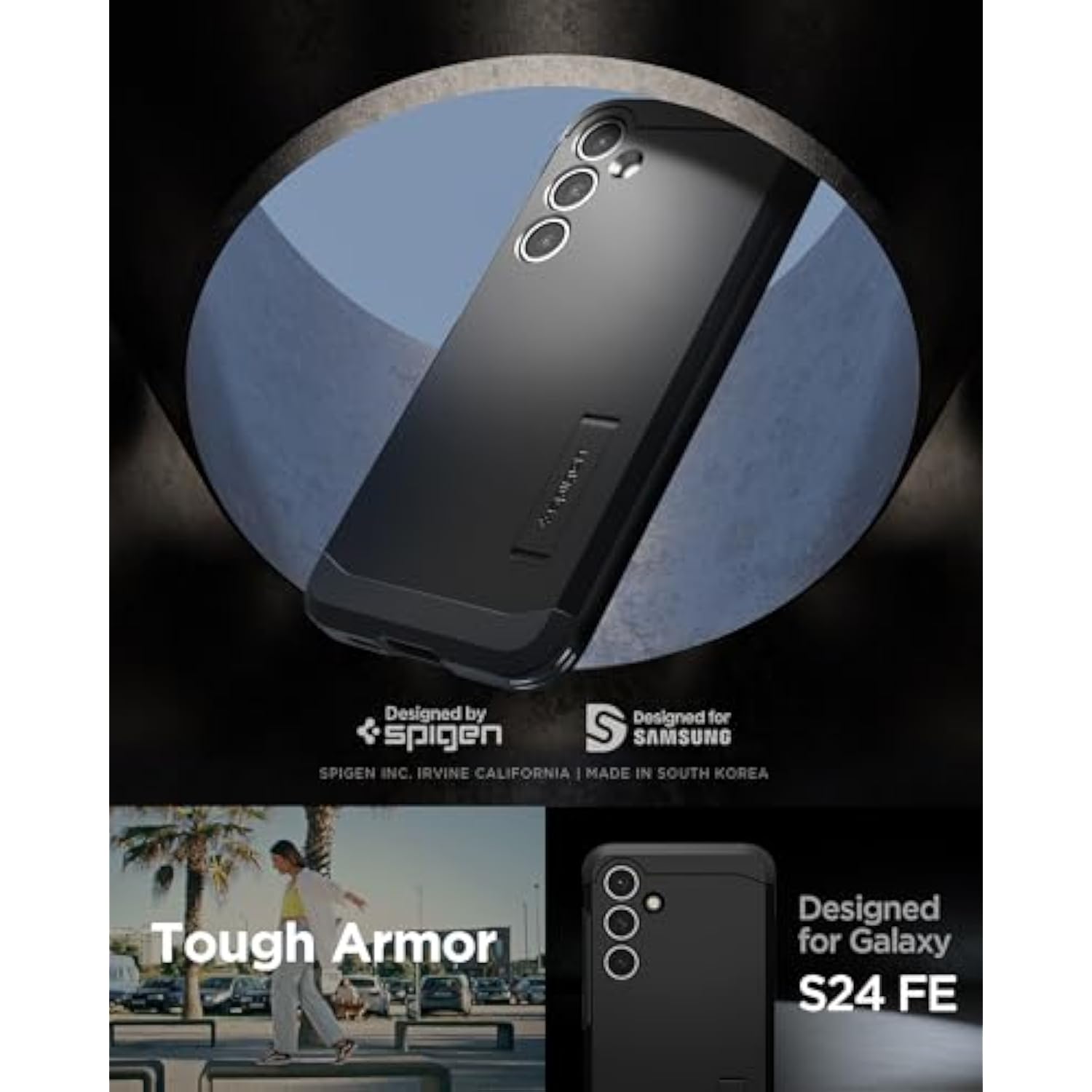 Spigen Tough Armor Designed for Galaxy S24 FE Case (2024) [Kickstand] - Black