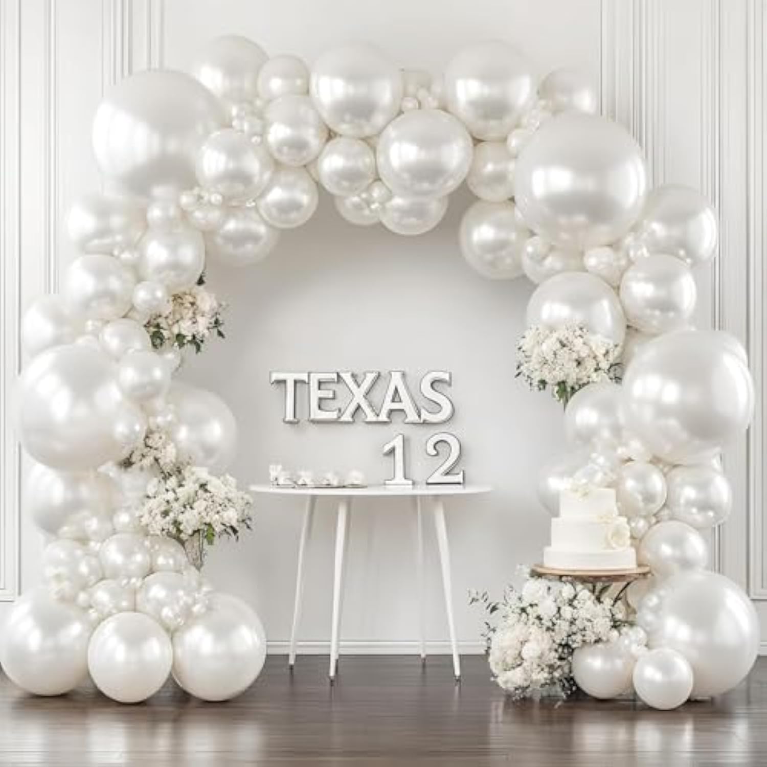 Pearl White Balloons Arch Kit, Double Stuffed White Balloon Arch Kit Different Sizes 18/12/10/5Inch White Latex Balloons For Wedding Bridal Anniversary Birthday Party Decoration