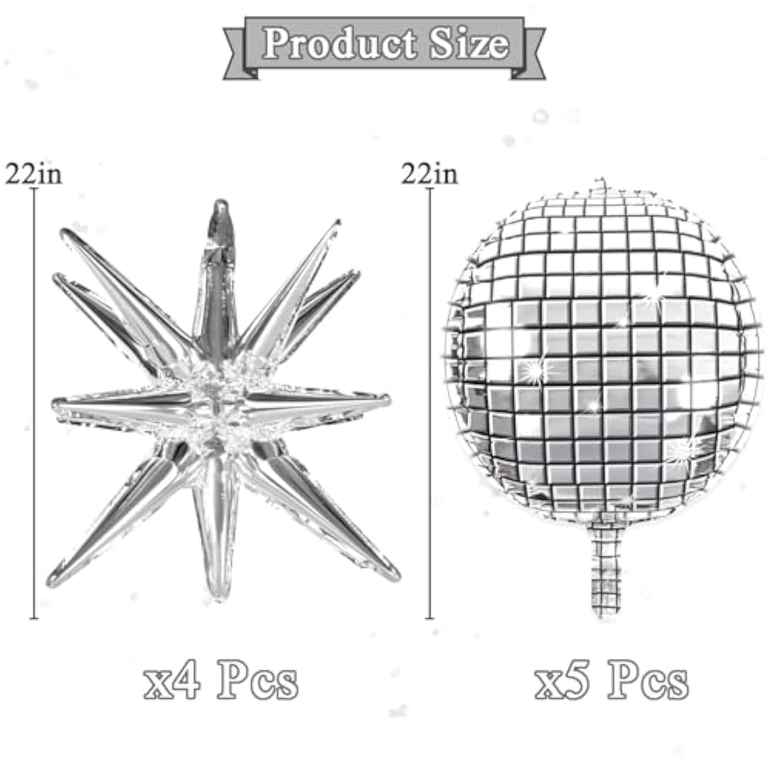 Disco Ball Balloons For 70S Disco Party Decor, 22 Inch Large 4D Metallic Silver Disco Balloons With Stars Balloon For Themed Party, Birthday New Year Christmas Decor 9Pcs