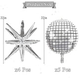 Disco Ball Balloons For 70S Disco Party Decor, 22 Inch Large 4D Metallic Silver Disco Balloons With Stars Balloon For Themed Party, Birthday New Year Christmas Decor 9Pcs