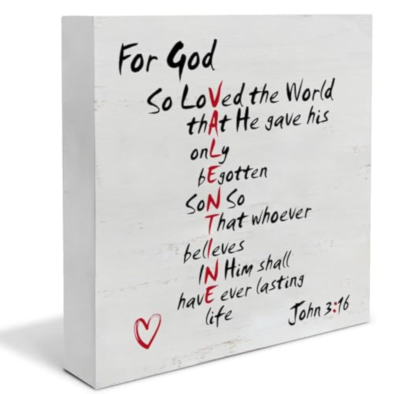 Christian Valentines Decor, Rustic John 3:16 Bible Verse Scriptures Wooden Sign Home Tabletop Shelf Desk Decoration Valentines Day Decor