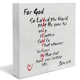 Christian Valentines Decor, Rustic John 3:16 Bible Verse Scriptures Wooden Sign Home Tabletop Shelf Desk Decoration Valentines Day Decor