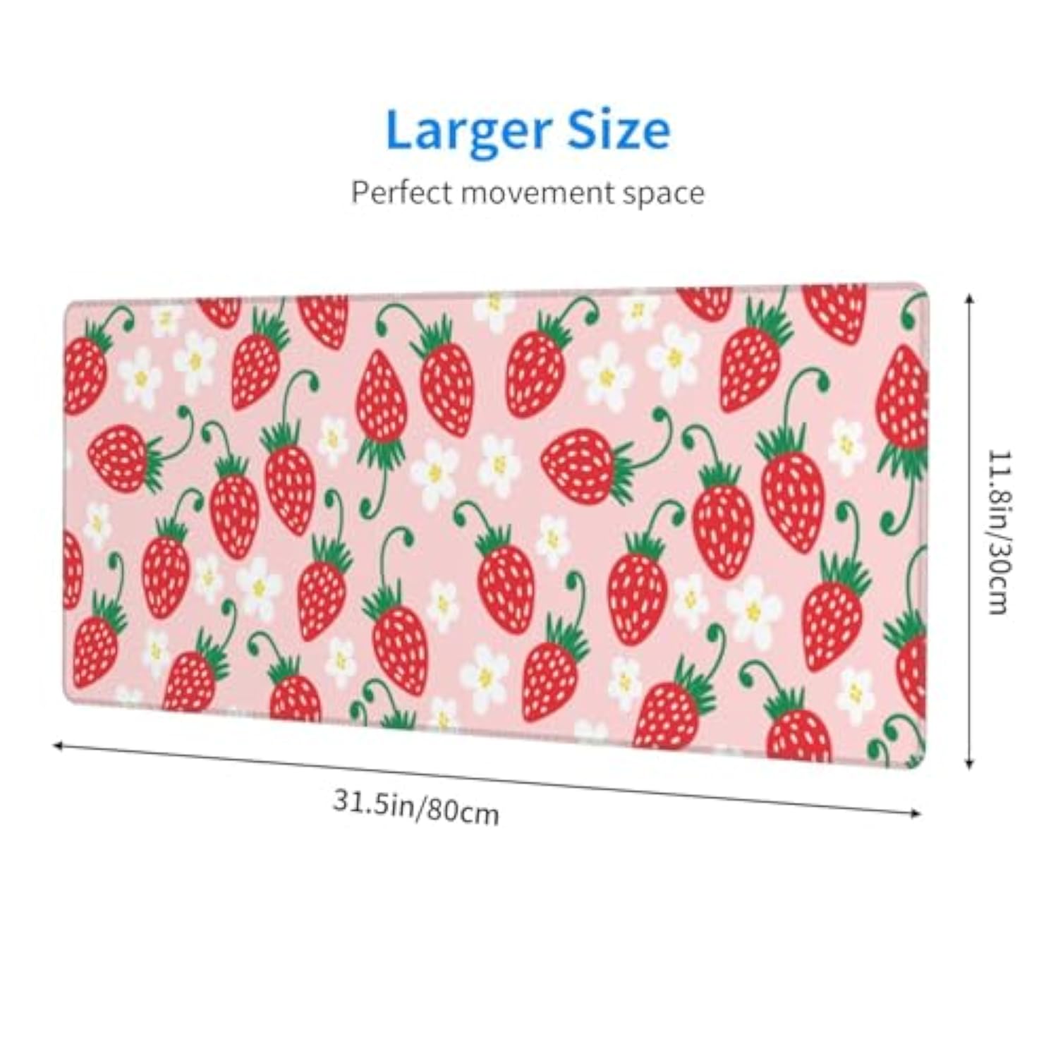 Pink Strawberry Mouse Pad, Large Desk Mat Xl Gaming Keyboard Mat Non-Slip Rubber Base Big Extended Desk Protector For Home Office 31.5"X11.8"