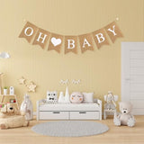 Baby Burlap Banner, Pre-Strung Banner For Baby Shower Decorations, Oh Baby Sign For Backdrop, Neutral Gender Reveal Party, Boy And Girl