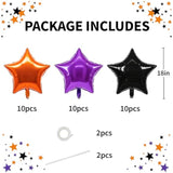 30Pc 18" Star Foil Balloons – Orange Black Purple Big Stars for Party Decor
