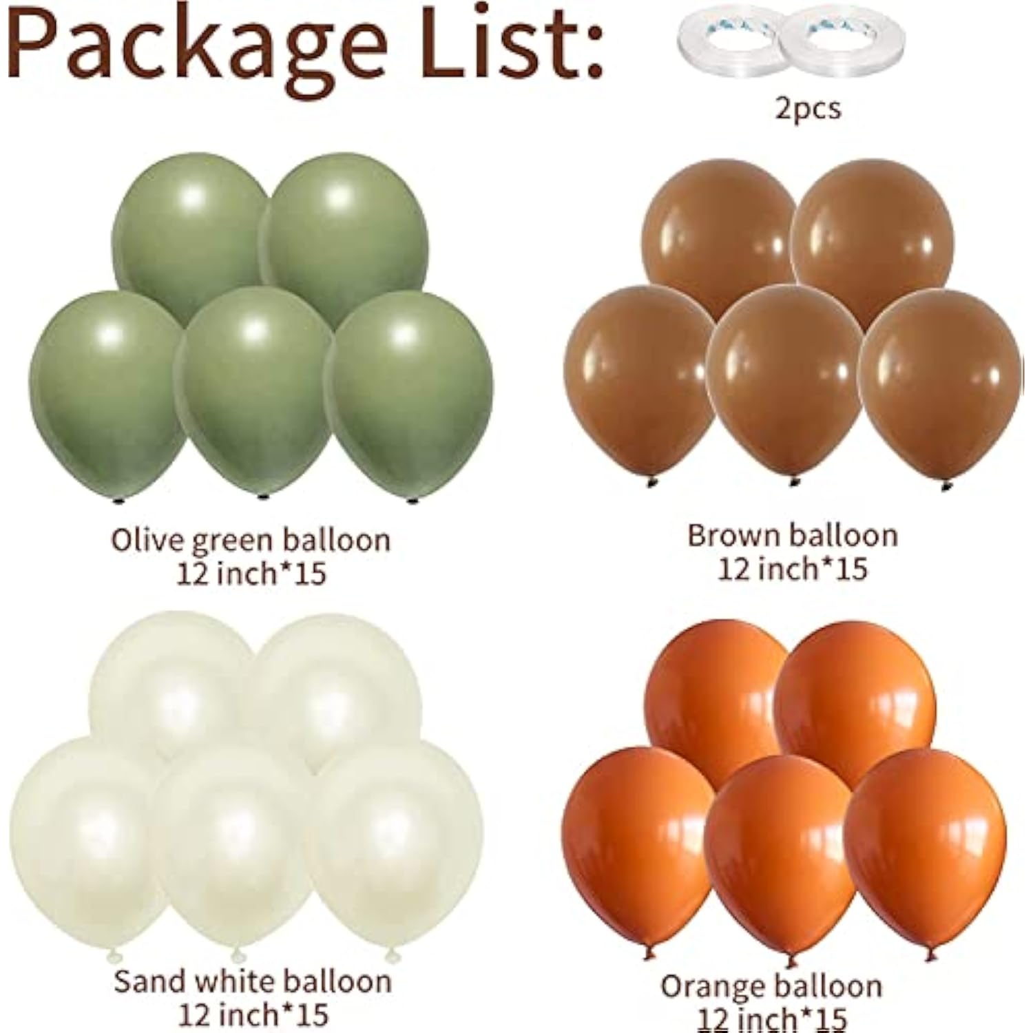 Sage Green & Brown Balloon Set – 60-Pack Jungle Safari Woodland Balloons for Parties and Events