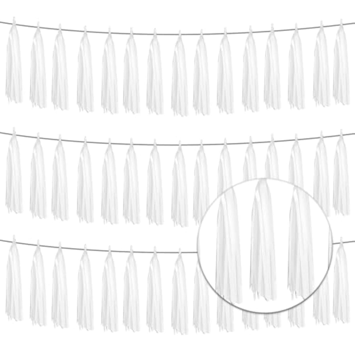 3P Metallic Fringe Banner Garland Foil Tinsel Streamer Wall Hanging Curtain Backdrop Banners For Parade Floats Graduation Decorations, Baby Bridal Shower Party Decoration(White)