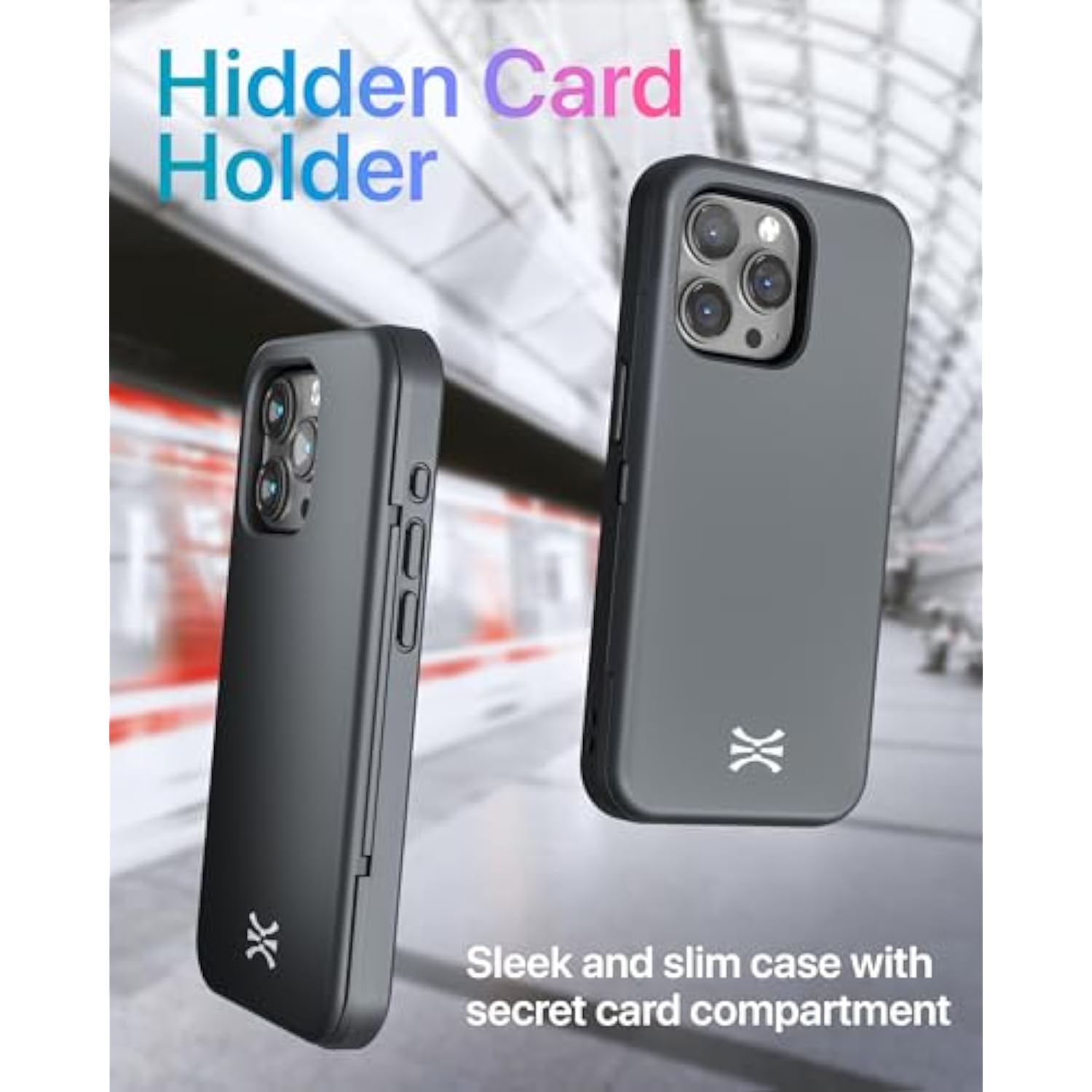 Cx Slim For Iphone 15 Pro Case Wallet | Protective Shockproof Heavy Duty Cover With Hidden Card Holder & Card Slot | Mirror & Wrist Strap Included - Black