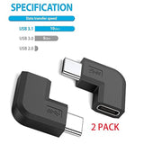 90 Degree Type Usb C Adapter, 2 Pack Usb C To Usb-C Fast Charger And Transfer