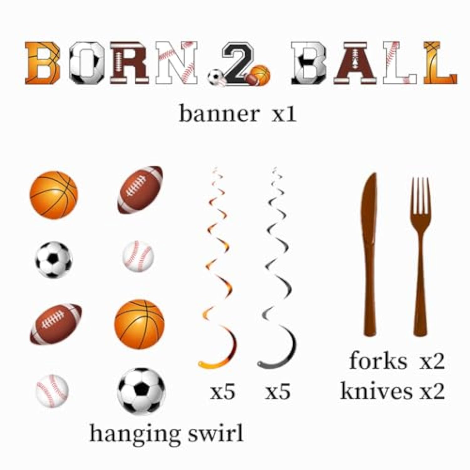 Born Two Ball 2nd Birthday Sports Theme Party Plates and Napkins Set, 152pcs