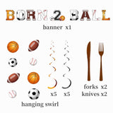 Born Two Ball 2nd Birthday Sports Theme Party Plates and Napkins Set, 152pcs
