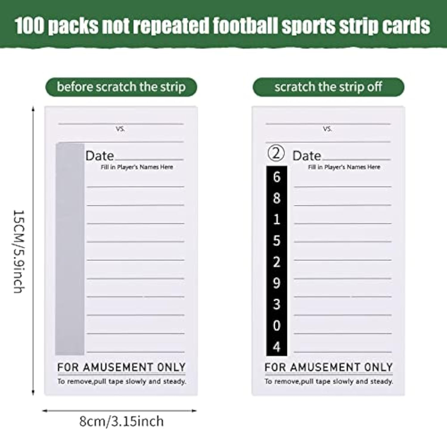 100 Packs 10 Line Football Sports Strip Cards Super Football Bowl Pool Cards, 100 No-Repeat Baseball Boxing Soccer Football Strip Cards Playing Scratch Off Cards For Super Football Party Favor