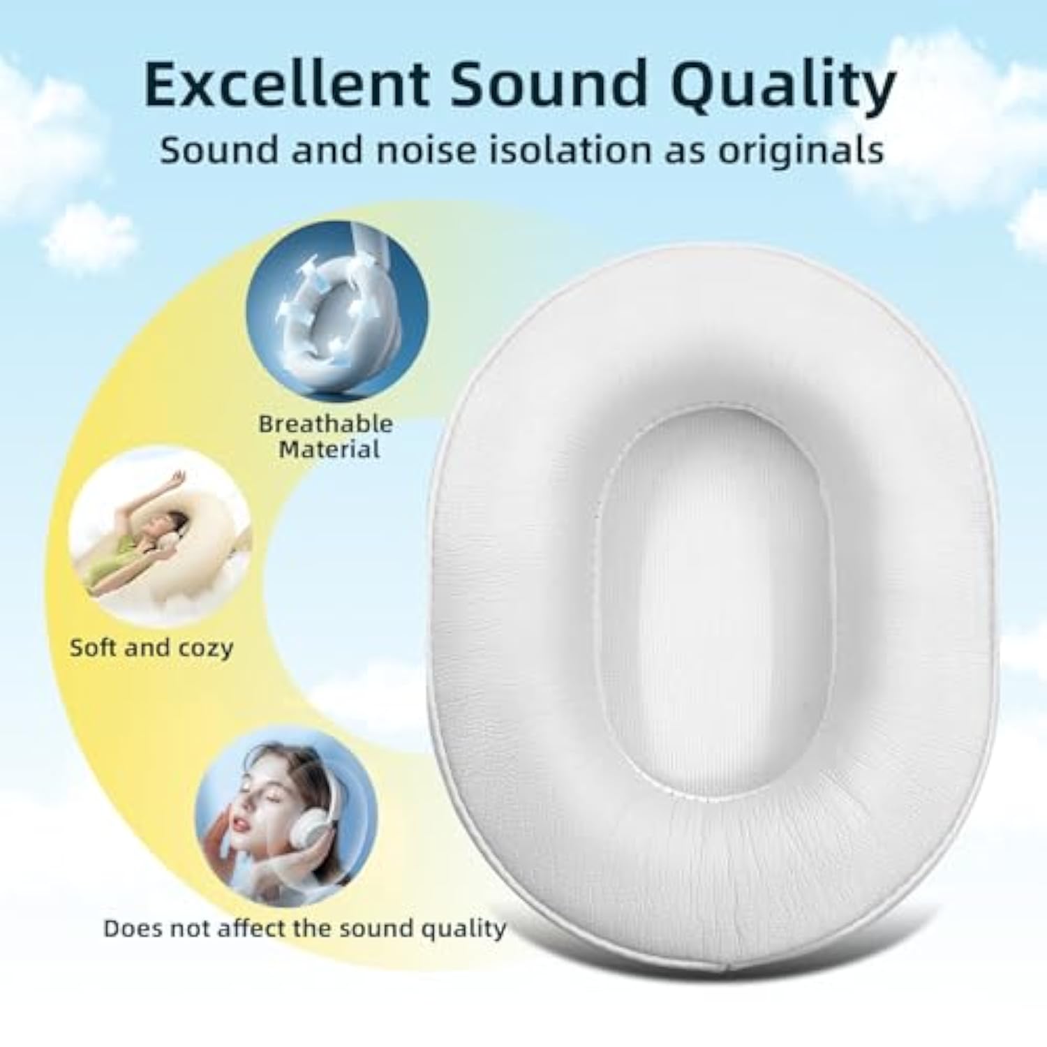 Replacement Ear Cushions For Sony Mdr-7506 Mdr-V6 Mdr-V7 Mdr-Cd900St Monitor Headphones, Ear Cushions Are Made Of Soft Protein Leather, Added Thickness(White)
