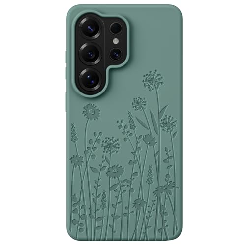 for  Galaxy S26 Ultra Case Compatible with MagSafe, Engraved Floral Liquid Silicone Design Thin Slim Grip Soft Shock Proof Phone Case for