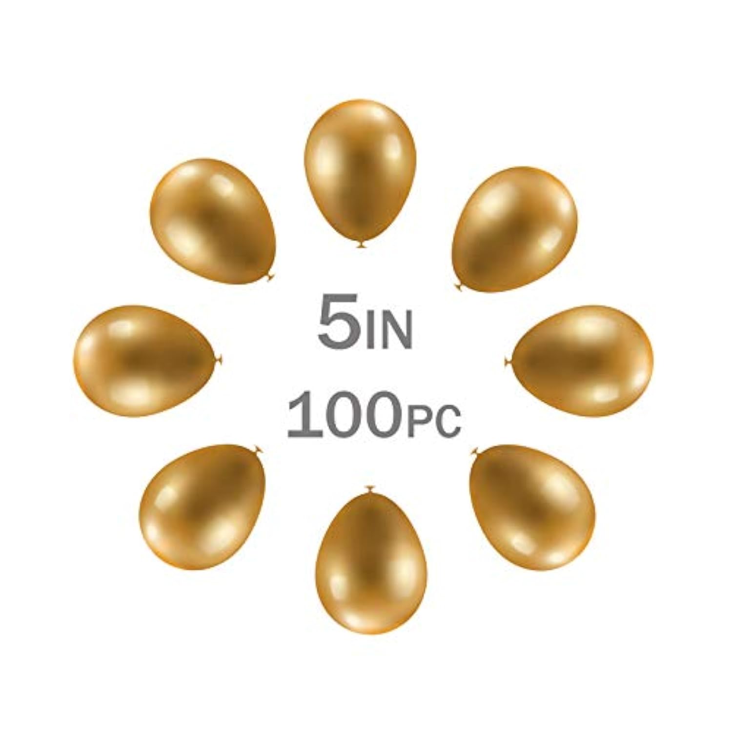 5 Inch Gold Metallic Balloons Chrome Party Latex Helium Balloon,Pack Of 100