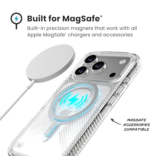 Speck Presidio Perfect Clear Grip for iPhone 17 Pro Case, MagSafe-Compatible, Slim Protective Case, Clear/Clear/Silver