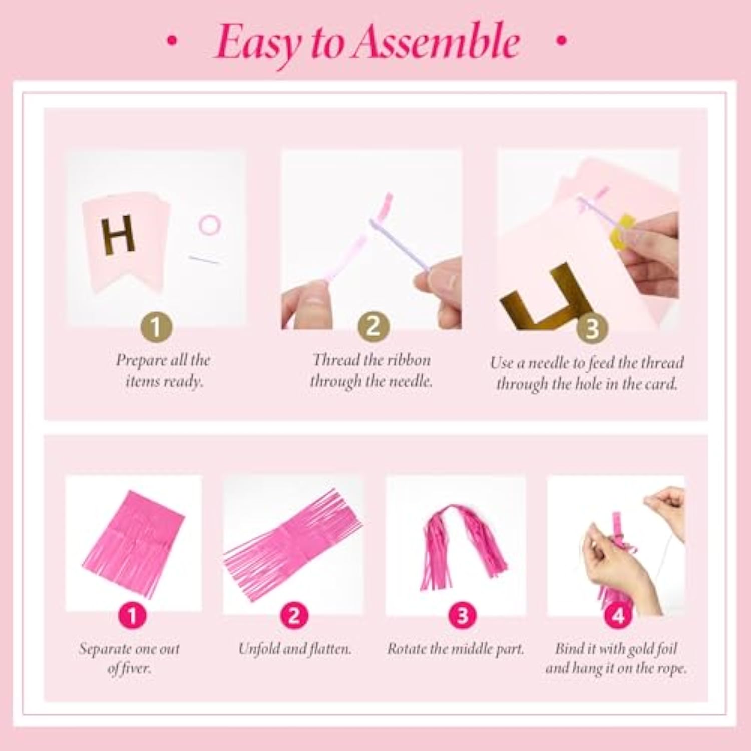 Hot Pink & Orange Birthday Decorations - Gold Balloons, Paper Pompoms, Tassels, Banner & Circle Garland For Teen Women