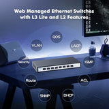 8 Port 10Gbps Sfp+ Managed Switch, Support 1G/2.5G/10G Sfp Module, 160Gbps Bandwidth, Desktop|Wallmount Metal Fanless, Managed Fiber Switch