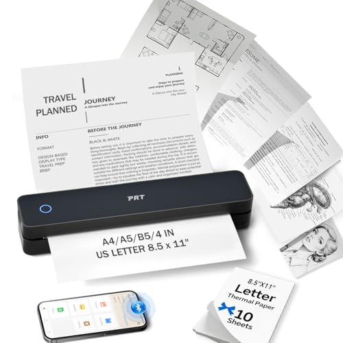 Inkless Portable Printer, Wireless Thermal Printer For Travel Support 8.5"X11" Us Letter & A4 B5, Mt610 Small Bluetooth Mobile Printers With Ios Android Laptop For Home Car Office School, Black