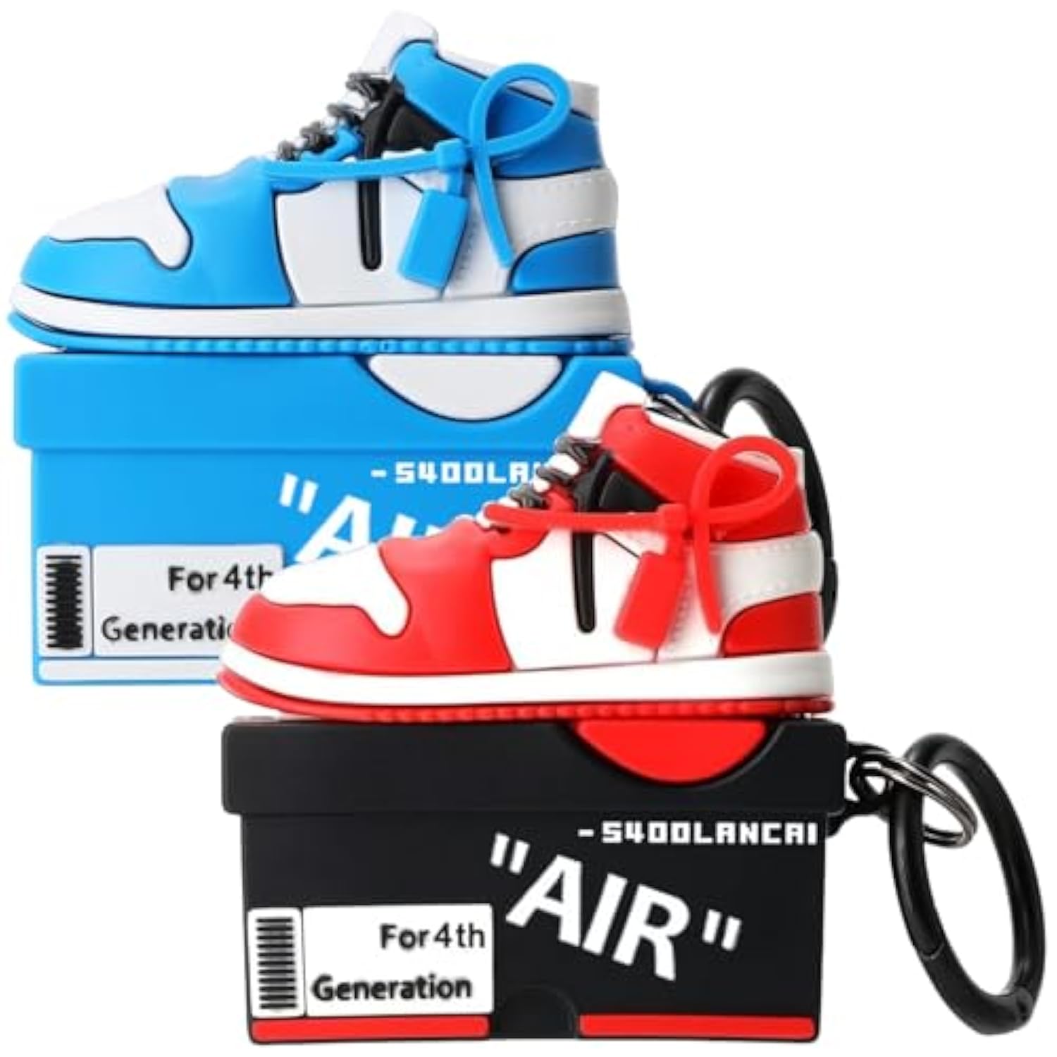 [2Pack] For Apple Airpods 4Th Generation Case Cover(2024), Cute Cartoon Shoe Box Soft Silicone Protective Cases For Airpods 4 Case With Keychain For Women Men?Red+Blue